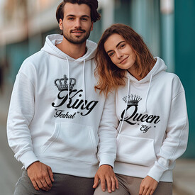 King And Queen Kapşonlu Sevgili Sweatshirt - Thumbnail