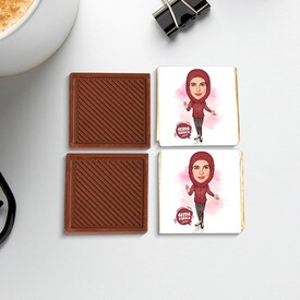 Kırmızı Başörtülü Kadın Karikatürlü Çikolata Kutusu - Thumbnail