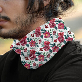 Kırmızı Çiçekler Boyunluk Maske Bandana - Thumbnail