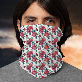 Kırmızı Çiçekler Boyunluk Maske Bandana - Thumbnail