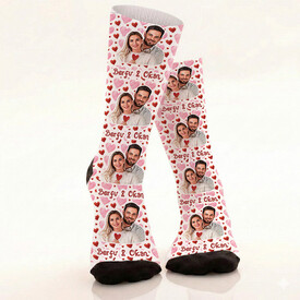 Kişiye Özel 4 Fotoğraflı ve İsimli Kalpli Çorap - Thumbnail