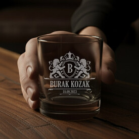 Kişiye Özel Aslan Figürlü İkili Prestige Glass Viski Bardağı - Thumbnail