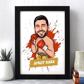 Kişiye Özel Boksör Karikatürlü Çerçeve - Thumbnail