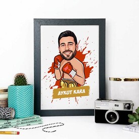 Kişiye Özel Boksör Karikatürlü Çerçeve - Thumbnail