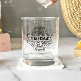Kişiye Özel Derin İşlemeli Desen İşlemeli Kristal Viski Bardağı - Thumbnail
