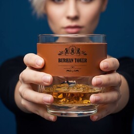  - Kişiye Özel Dosta Hediye Taba Deri Kaplama Viski Seti