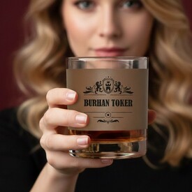  - Kişiye Özel Dosta Hediye Vizon Deri Kaplama Viski Bardağı