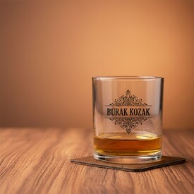 - Kişiye Özel El Yapımı Desen İşlemeli Şeffaf Viski Bardağı