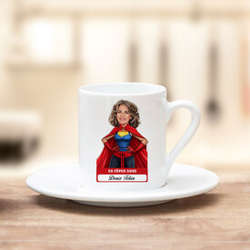 Kişiye Özel En Süper Anne Karikatürlü Kahve Fincanı - Thumbnail