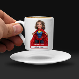 Kişiye Özel En Süper Anne Karikatürlü Kahve Fincanı - Thumbnail