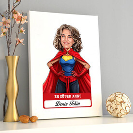 Kişiye Özel En Süper Anne Karikatürlü Kanvas Tablo - Thumbnail