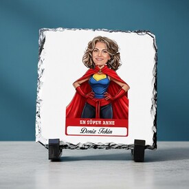  - Kişiye Özel En Süper Anne Karikatürlü Taş Baskı