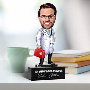 Kişiye Özel Erkek Doktor Karikatürlü Biblo - Thumbnail