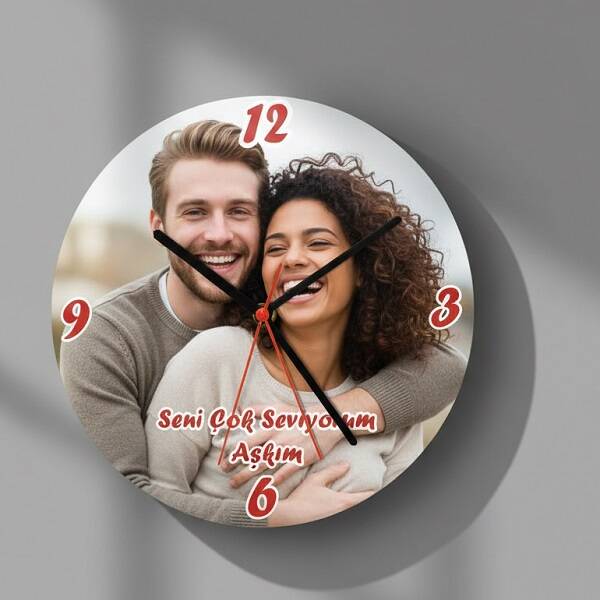 Kişiye Özel Fotoğraf ve Mesaj Baskılı Duvar Saati
