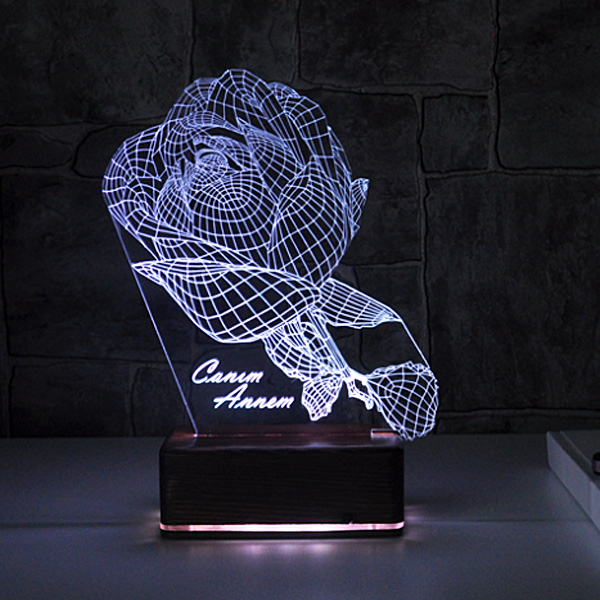 Kişiye Özel Gül Motifli 3D LED Lamba