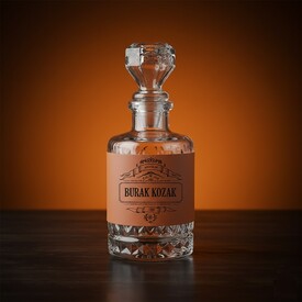 Kişiye Özel Hediye Taba Deri Kaplama Viski Şişesi - Thumbnail