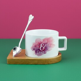  - Kişiye Özel İki İsimli Kaşıklı Çay Fincanı