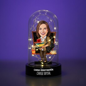  - Kişiye Özel Kadın Öğretmen Karikatürlü Fanus Biblosu