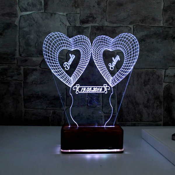Kişiye Özel Kalp Tasarımlı 3D LED Lamba