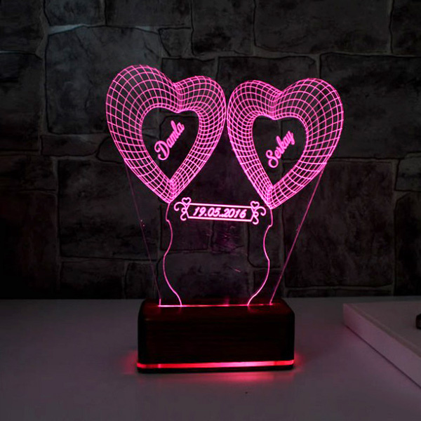 Kişiye Özel Kalp Tasarımlı 3D LED Lamba