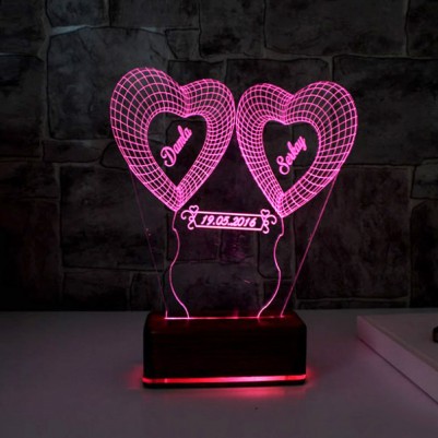 Kişiye Özel Kalp Tasarımlı 3D LED Lamba - Thumbnail