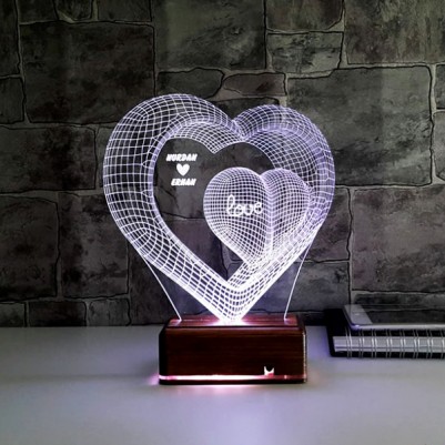  - Kişiye Özel Kalpli 3 Boyutlu LED Lamba
