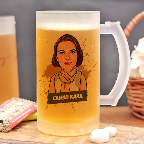 Kişiye Özel Karikatürlü Kadına Hediye Bira Bardağı