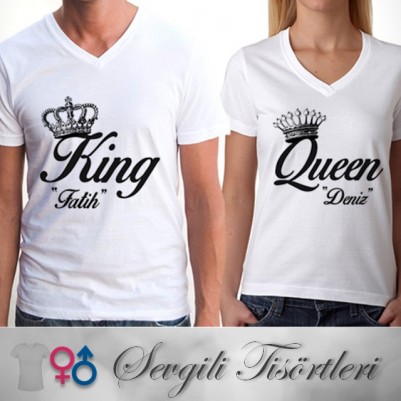 Kişiye Özel King And Queen Tişörtü - Thumbnail