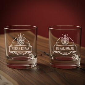  - Kişiye Özel Lion İkili Prestige Glass Viski Bardağı