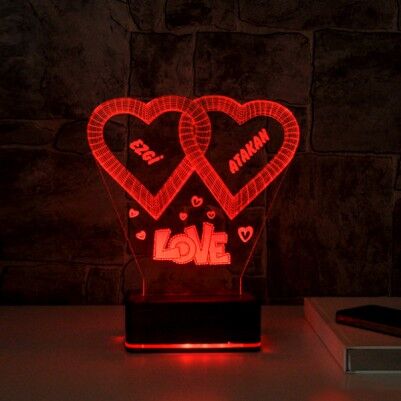 Kişiye Özel Love Temalı 3D Led Lamba - Thumbnail