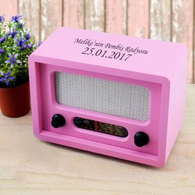 - Kişiye Özel Nostaljik Pembe Ahşap Radyo