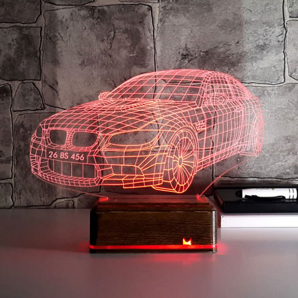 Kişiye Özel Plakalı Spor Araba 3D Lamba