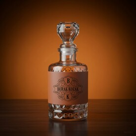  - Kişiye Özel Premium Taba Deri Kaplama Viski Şişesi