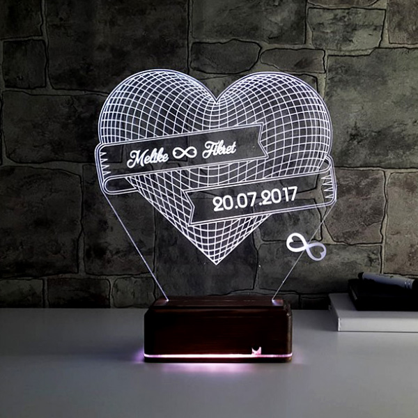Kişiye Özel Sonsuz Aşk 3D LED Lamba