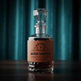  - Kişiye Özel Taba Deri Kaplama Orijinal Viski Şişesi