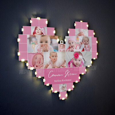 Kız Bebeğe Özel Işıklı Kalp Pano - Thumbnail