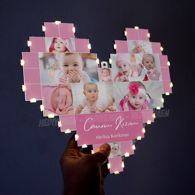 Kız Bebeğe Özel Işıklı Kalp Pano - Thumbnail