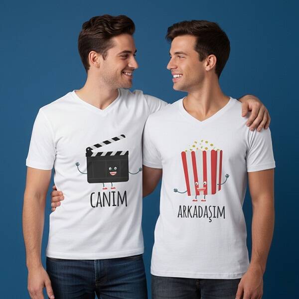 Klaket ve Popcorn Erkek Arkadaş Tişörtü