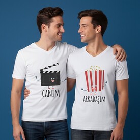  - Klaket ve Popcorn Erkek Arkadaş Tişörtü