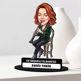 Klarnet Sanatçısı Müzisyen Kadın Karikatürlü Biblo - Thumbnail