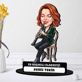 Klarnet Sanatçısı Müzisyen Kadın Karikatürlü Biblo - Thumbnail