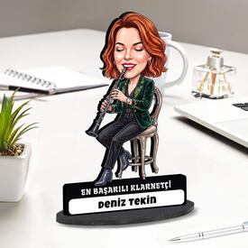  - Klarnet Sanatçısı Müzisyen Kadın Karikatürlü Biblo