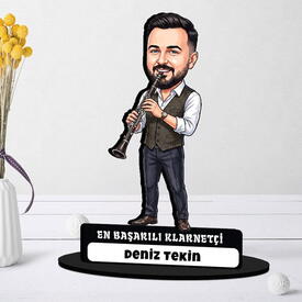 Klarnetçi Müzisyen Erkek Karikatürlü Biblo - Thumbnail