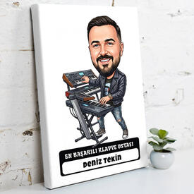  - Klavye Ustası Müzisyen Erkek Karikatürlü Kanvas Tablo
