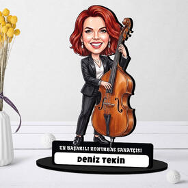 Kontrbas Sanatçısı Müzisyen Kadın Karikatürlü Biblo - Thumbnail