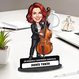  - Kontrbas Sanatçısı Müzisyen Kadın Karikatürlü Biblo