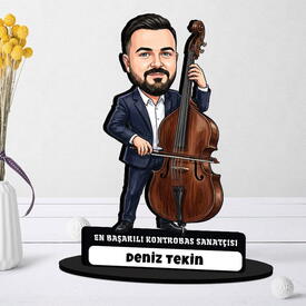 Saksafoncu Müzisyen Erkek Karikatürlü Kanvas Tablo - Thumbnail