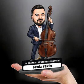 Saksafoncu Müzisyen Erkek Karikatürlü Kanvas Tablo - Thumbnail