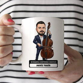  - Kontrobas Sanatçısı Müzisyen Erkek Karikatürlü Kupa Bardak