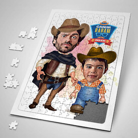  - Kovboy Baba ve Oğlu Karikatürlü Puzzle